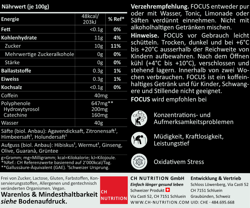 FOCUS - Natürliches Coffein plus Polyphenole der Olive